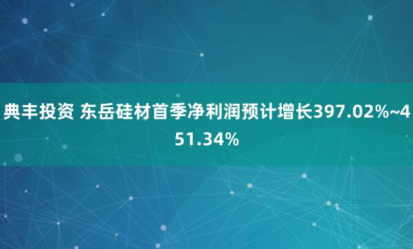 典丰投资 东岳硅材首季净利润预计增长397.02%~451.34%